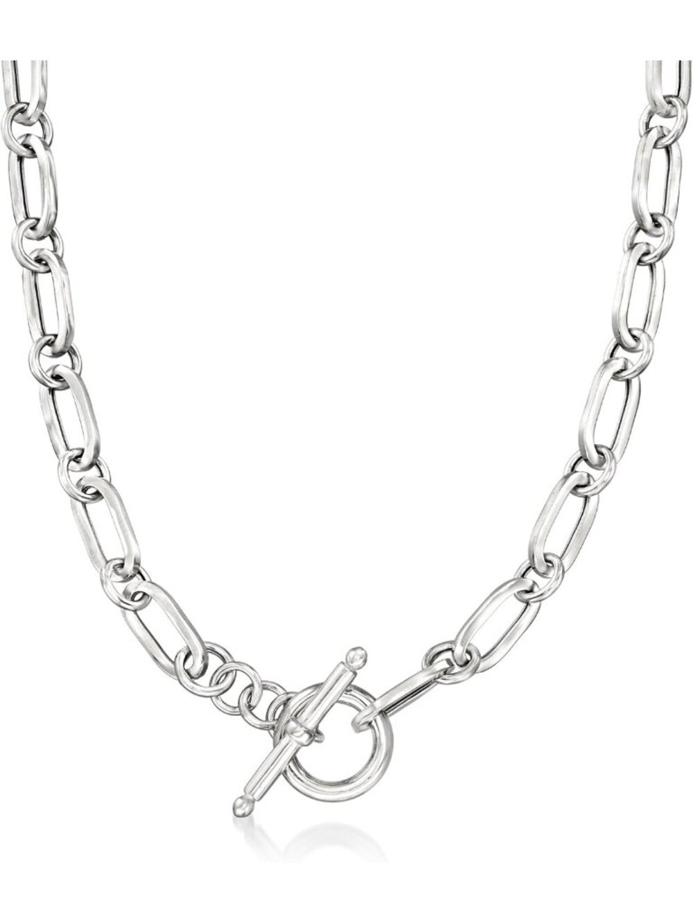 Italian Sterling Silver Paper Clip Link Toggle Necklace - Elegant Jewelry